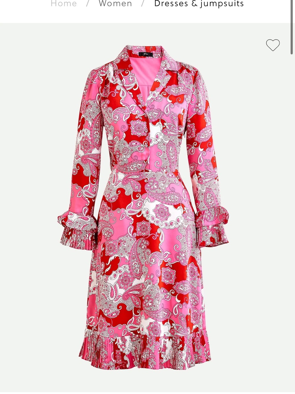 Jcrew Pleated-hem shirt-dress in vintage paisley pink red work corporate chic